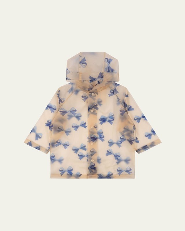 Girl's Brume Ribbon-Print Raincoat, Size 18M-8